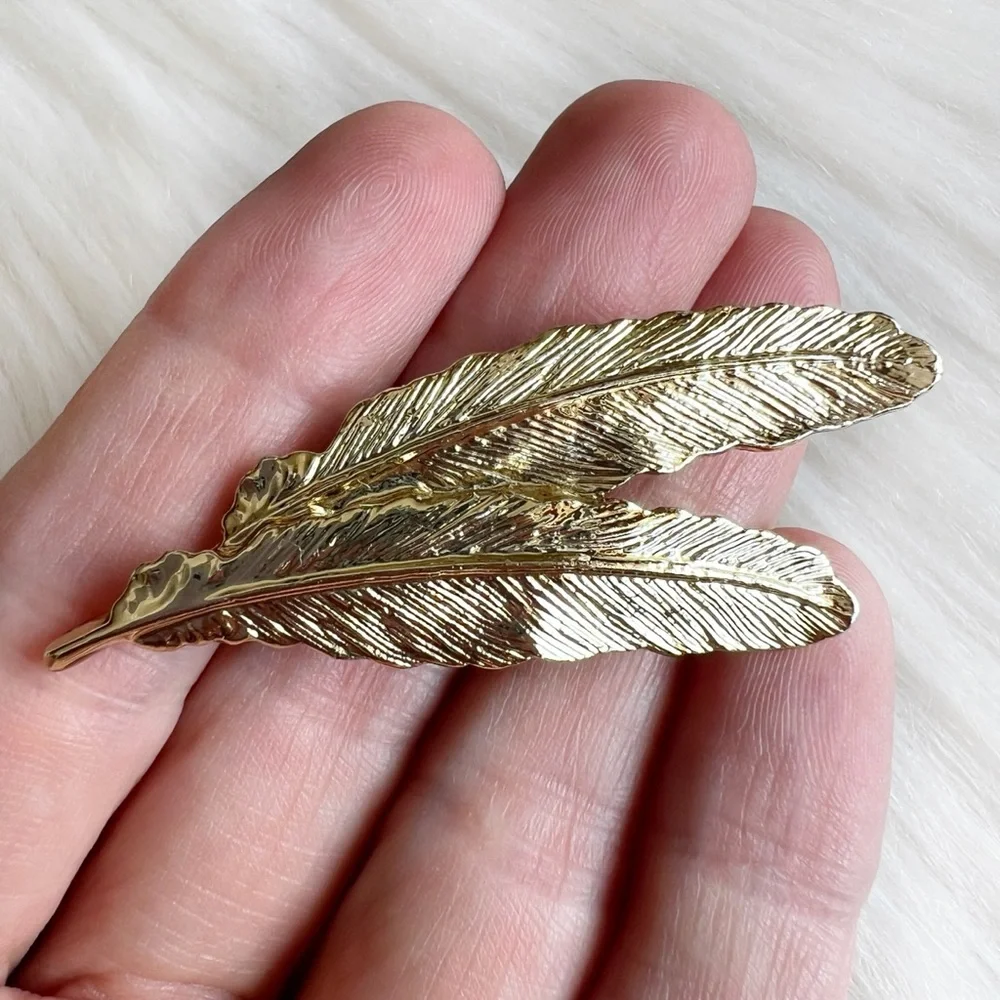 VINTAGE Gold Feathers Metal GERRYS Brooch Pin • Southwestern Western Boho